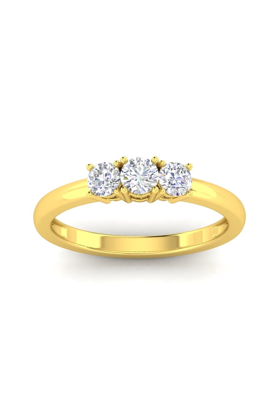 1/2ctw Diamond Three Stone Anniversary Ring in 10k Yellow Gold (G-H, I2-I3)