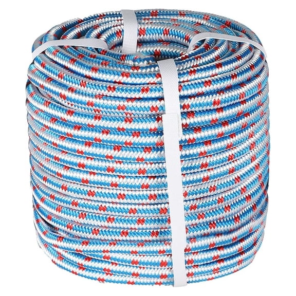1/2in 150ft Nylon Braided Rope High Force Polyester Cord Heavy Tree Work Line Suitable for Outdoor Use Red White Blue