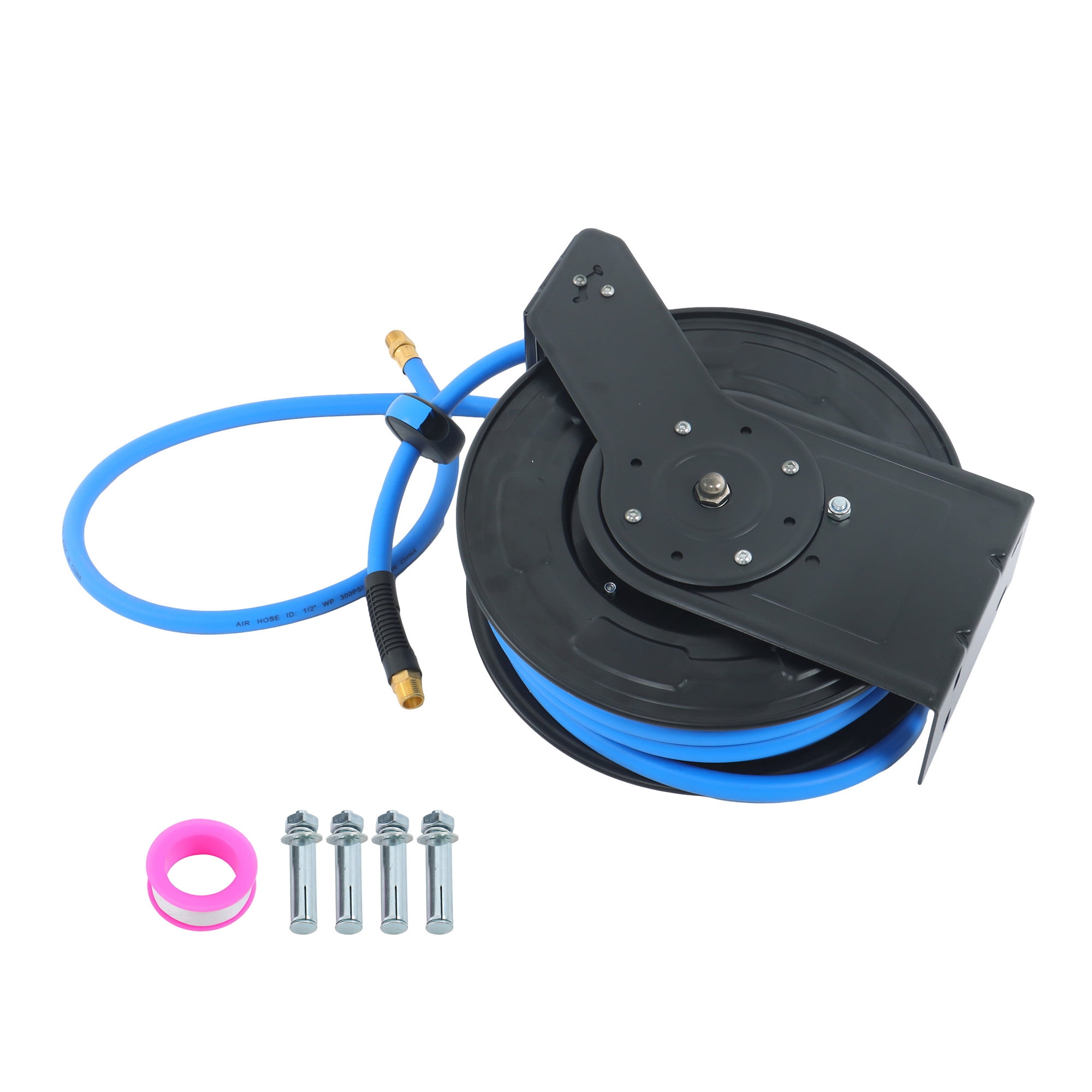 1/2in x 50ft Heavy Duty Retractable Air Hose Reel, Maximum Pressure 300PSI Flexible Hybrid Hose, 1/2 Inch NPT Rubber Hose