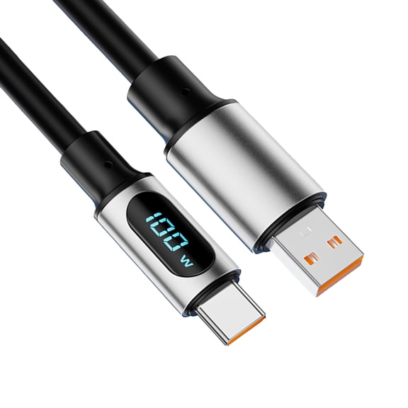 1.2m/2m 100W USB C LED Data Cable with Real Time Digital Display USB Male to USB C Male Connectors Wire Charging Line