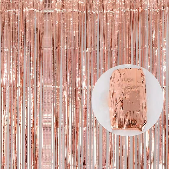 1* 2m Pink Tinsel Foil Fringe Curtains, Metallic Foil Tinsel Background Wall Decoration Fringe Light Rain Curtain for New Years Decorations Birthday Holiday Celebration Party Supplies