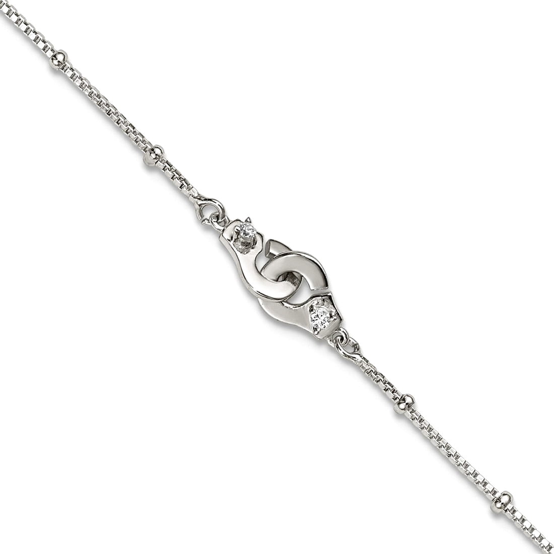 1.2mm 925 Sterling Silver Beaded Cubic Zirconia Interlinking Circles Plus 1in Extension Anklet 9 Inch Anklet for Women