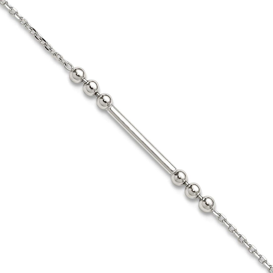 1.2mm 925 Sterling Silver Polished and Beaded Bar Plus 1in Extension Anklet 9 Inch Anklet for Women