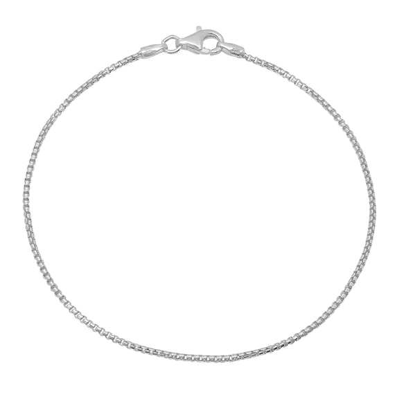 1.2mm Solid .925 Sterling Silver Square Box Chain Anklet, 10 inches