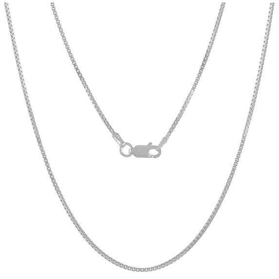 1.2mm Solid .925 Sterling Silver Square Box Chain Necklace, 22 inches