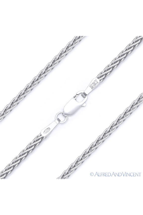 1.2mm Wheat / Spiga Link Italian Chain Necklace in Solid .925 Sterling Silver w/ Rhodium