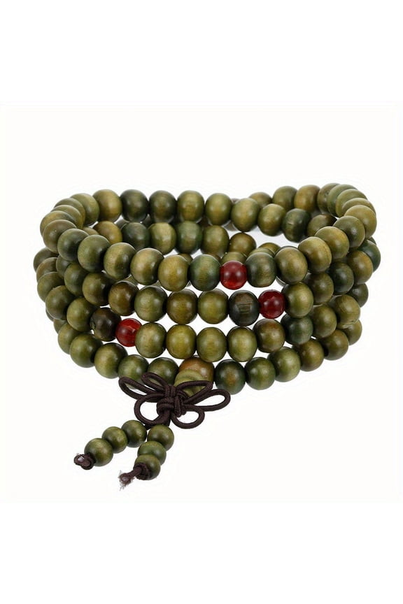1/2pcs 108 Beads 8mm/0.31'' Natural Sandalwood Buddhist Buddha Wood Prayer Beaded Knot Black Ebony Bracelets Bangles for Men Wooden Jewelry,Green13