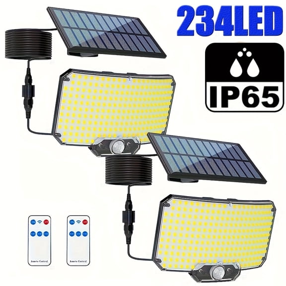 1/2pcs 358 LED Solar Motion Sensor Outdoor Lights - 3 Heads 270° Wide Angle IP65 Waterproof Solar Flood Lights with Remote Control for Patio, Wall & Security