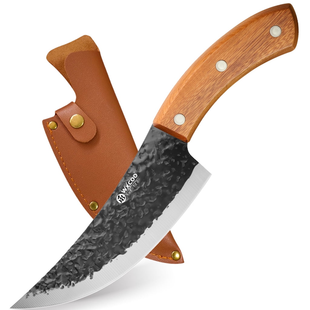 1/2pcs Hand Forged Meat Boning Knife, High Carbon Steel Full Tang Cleaver with Wood Handle, Ultra Sharp Kitchen Butcher Knife with Sheath