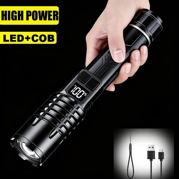1/2pcs High Power 7 LED Flashlights | COB LED, USB Rechargeable, Handheld Portable Outdoor Lamp with Built-in Battery, Non-water Resistant, 5905.51inch Range, 3000 Lumens, Lithium Battery