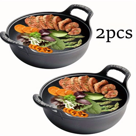 1/2pcs Multifunctional Cast Iron Pan, Rust-Resistant Cast Iron Stock Pot, Outdoor-Safe Cookware for Home And Restaurant Use, Suitable for Soup, Noodle, Cooking, Baking Scenarios, Essential Kitchen Co