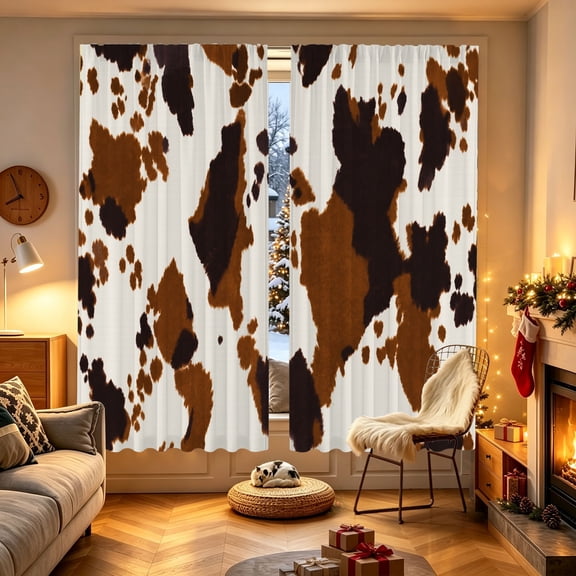 1/2pcs Retro Cow‑Skin Spotted Texture Printed Window Curtain, 53.9x17.7/27.5x39.3/27.5x59 inch, Polyester, Breathable, Indoor Household Decor