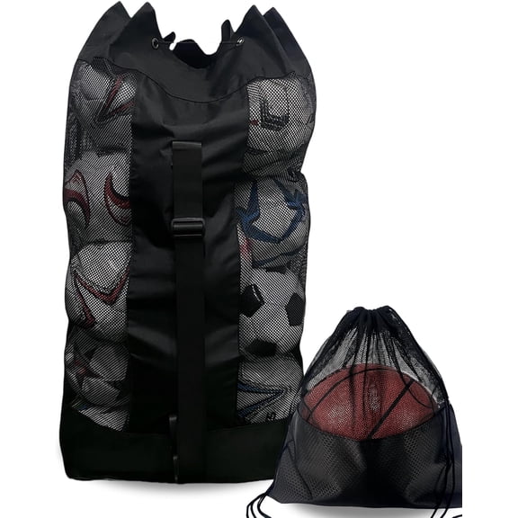 1/2pcs Soccer Ball Bag,Adjustable Strap and 1 count Drawstring Mesh Ball Bag,Heavy Duty Soccer Ball Bags for Coaches,Mesh Equipment Bag for Basketball,Football, Volleyball