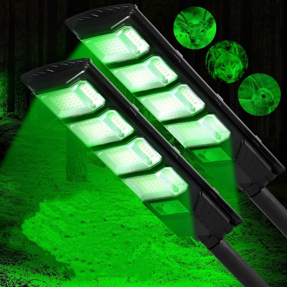 1/2pcs Solar Green Fish Light, Solar Hunting Lights, Solar Outdoor IP65 Waterproof Flood Motion Activated Feeder Green Lights Lamp with Remote for Hunting Predator, Varmint, Coyote, Deer, Fish.