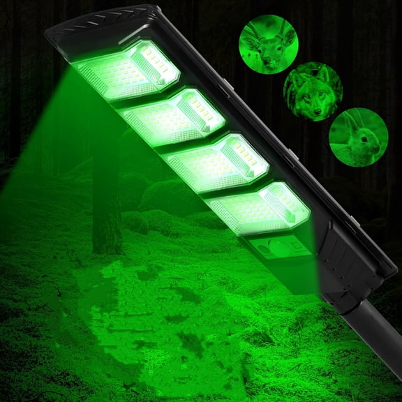 1/2pcs Solar Green Fish Light, Solar Hunting Lights, Solar Outdoor IP65 Waterproof Flood Motion Activated Feeder Green Lights Lamp with Remote for Hunting Predator, Varmint, Coyote, Deer, Fish.