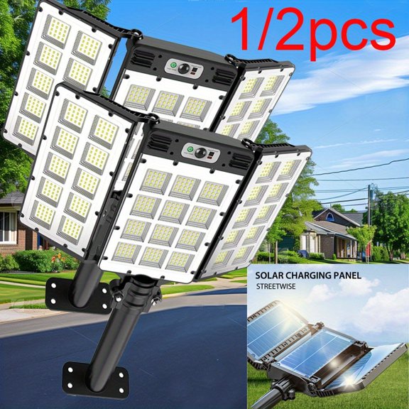 1/2pcs Solar Street Light, Commercial Grade Solar Lights Outdoor, LED Flood Security Lights Motion Sensor & Dusk to Dawn Outdoor Lighting for Parking Lots, Streets & Yard, 1/2pcs