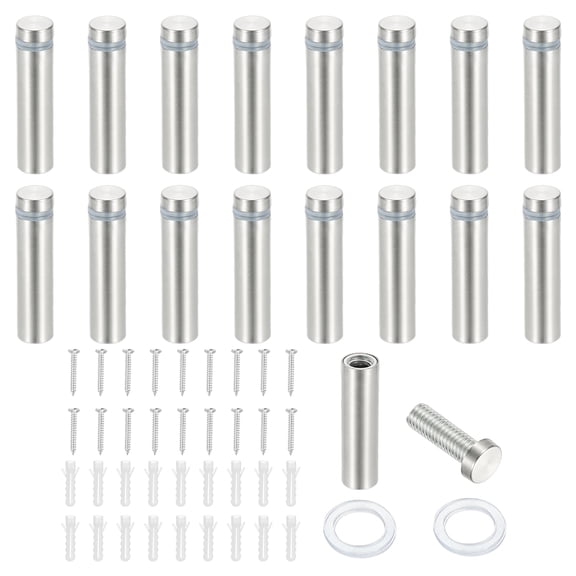 1/2x1.6" Standoff Screws, 16 Pack Stainless Steel Stand Off Wall Mounts Wall Sign Mounting Hardware Advertising Standoff Nail for Hanging Acrylic Signs Picture Frame, Silver