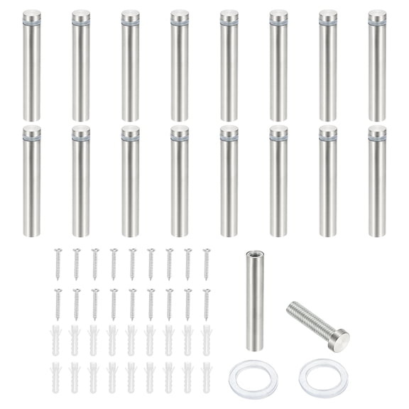 1/2x2.8" Standoff Screws, 16 Pack Stainless Steel Stand Off Wall Mounts Wall Sign Mounting Hardware Advertising Standoff Nail for Hanging Acrylic Signs Picture Frame, Silver