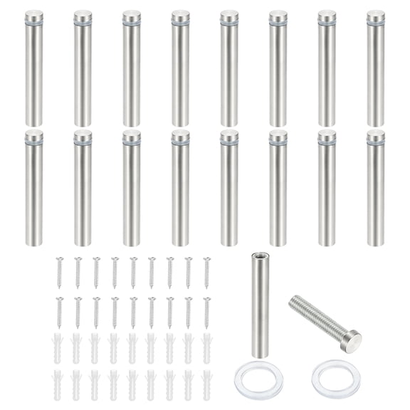 1/2x3.1" Standoff Screws, 16 Pack Stainless Steel Stand Off Wall Mounts Wall Sign Mounting Hardware Advertising Standoff Nail for Hanging Acrylic Signs Picture Frame, Silver