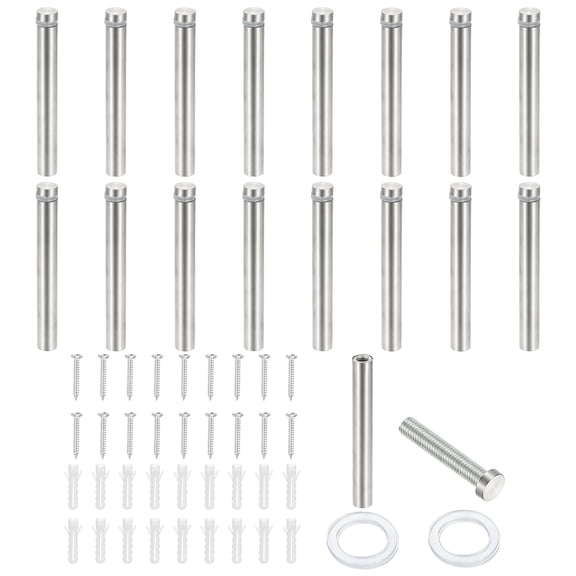 1/2x3.9" Standoff Screws, 16 Pack Stainless Steel Stand Off Wall Mounts Wall Sign Mounting Hardware Advertising Standoff Nail for Hanging Acrylic Signs Picture Frame, Silver