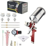 1.3/1.5/1.8mm HVLP Automotive Paint Sprayer Gun,Air Paint Sprayer with Air Regulator 6PCS Paint Strainers and Cleaning kit,Suitable for Auto Paint, Base Coat & Touch Up（Red）