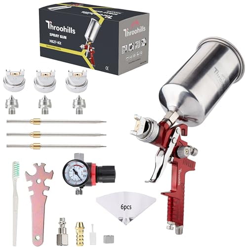1.3/1.5/1.8mm HVLP Automotive Paint Sprayer Gun,Air Paint Sprayer with Air Regulator 6PCS Paint Strainers and Cleaning kit,Suitable for Auto Paint, Base Coat & Touch Up(Red)