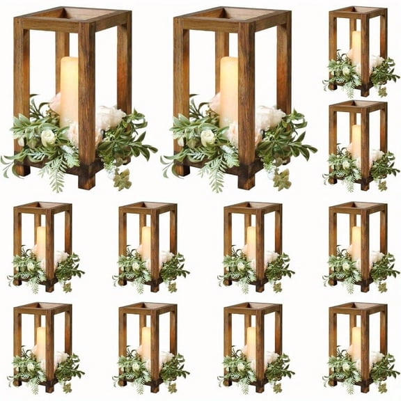 1/3/12 Pcs Retro Wood Lanterns Menorahs for Centerpieces, Wedding Centerpieces for Tables, 5.5×5.5×10.59 Inch, Rustic Farmhouse Decor for Barn Weddings, Valentine's Day and Home Atmosphere Creation