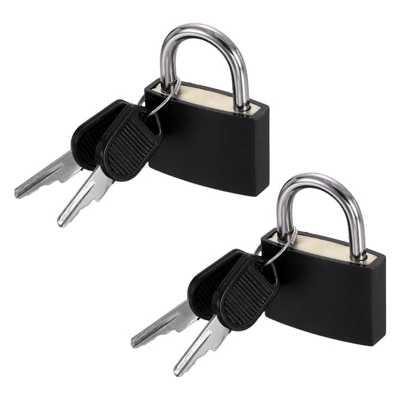 1-3/16" Small Locks with Keys 1.6" Length, 2Pcs Suitcase Locks ABS Covered Solid Brass Anti Rust Waterproof Mini Luggage Padlock for Backpack Gym Locker Cabinet Boxes, Black
