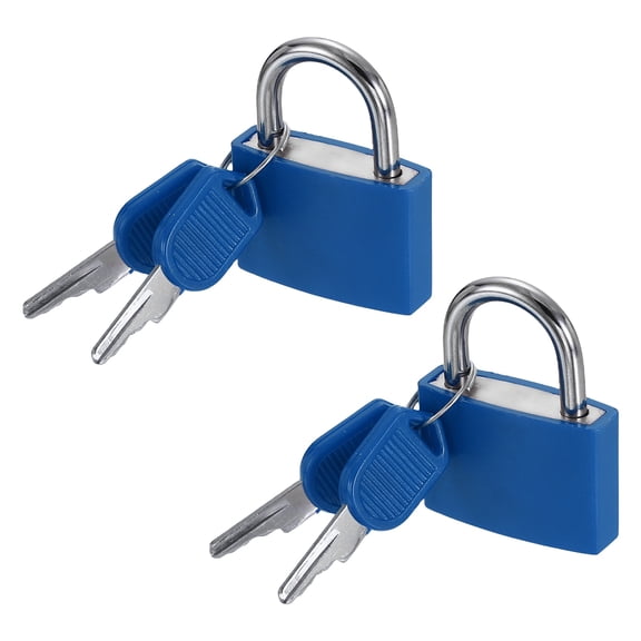 1-3/16" Small Locks with Keys 1.7" Length, 2Pcs Suitcase Locks ABS Covered Solid Brass Anti Rust Waterproof Mini Luggage Padlock for Backpack Gym Locker Cabinet Boxes, Dark Blue