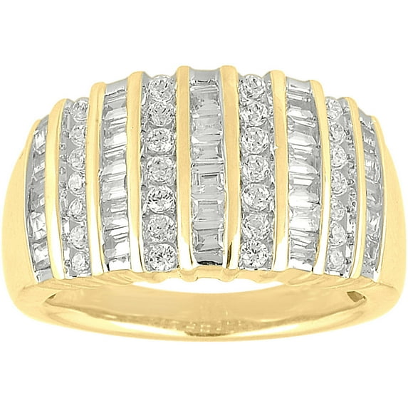 1-3/20 Carat T.W. Baguette and Round Diamond 10kt Yellow Gold Multi-Row Fashion Bar Band
