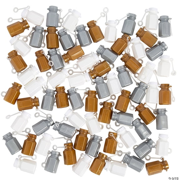 1 3/4" .3 oz. Bulk 144 Pieces White, Silver & Gold Bubble Bottles Assortment