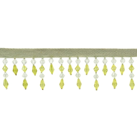 1 3/4" (4cm) Beautiful Handcrafted Diamond Beaded Fringe Trim # B40692,, Cabbage Green #L60008 (Forest Green, Olive Green, Yellow Green) Sold By The Yard (36"/3 ft/0.9m)