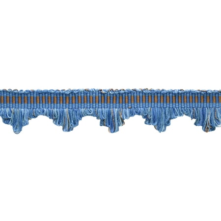 1 3/4" (4cm) Marrakesh Collection Beautiful Contemporary Scalloped Fringe Trim with Woven Gimp Braid Header # SFRW0175,, Blue #VL09 (Sky Blue, Chocolate Brown, Cobalt Blue) 3 Yards (9 ft/2.5m)