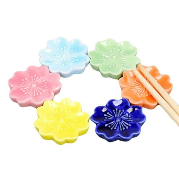 1/3/4/7PCS Elegant Sakura Blossom Ceramic Chopsticks Rest Rack Knife Fork Stand Holder