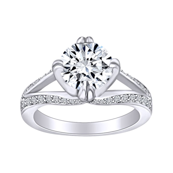 AFFY 1 3/4 Carat Round Cut White Natural Diamond Halo Solitaire Engagement Ring In 14k Solid White Gold (1.75 Cttw) Ring Size-5