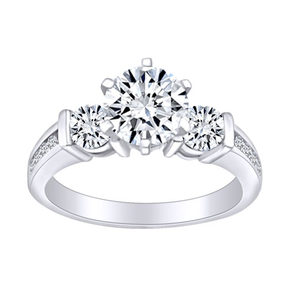 AFFY 1 3/4 Carat Round Shape White Natural Diamond Three Stone Engagement Ring In 14k Solid White Gold (1.75 Cttw) Ring Size-5