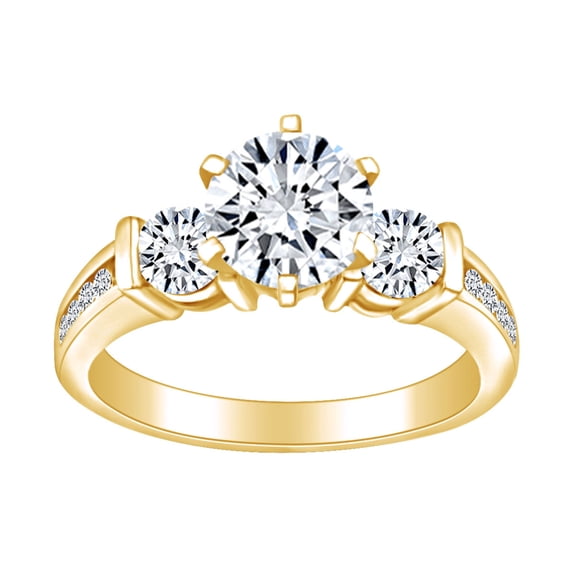 AFFY 1 3/4 Carat Round Shape White Natural Diamond Three Stone Engagement Ring In 14k Solid Yellow Gold (1.75 Cttw) Ring Size-9.5