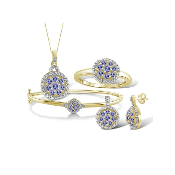 1 3/4 Carat T.G.W. Tanzanite And White Diamond Accent 14k Gold Over Silver 4-Piece Cluster Jewelry set