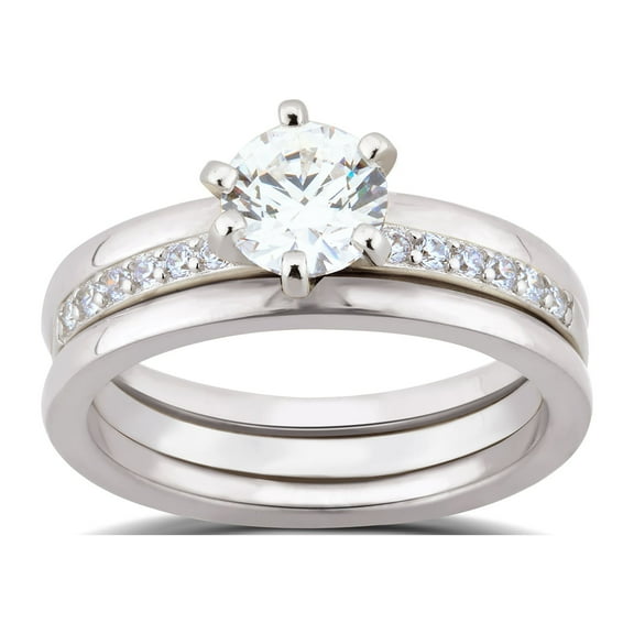 1-3/4 Carat T.W. Round Swarovski Sterling Silver Solitaire Trio Bridal Set