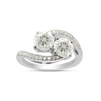 AFFY 6MM Round Moissanite Diamond Two Stone Bypass Engagement Ring for Women 14K White Gold over Silver-4