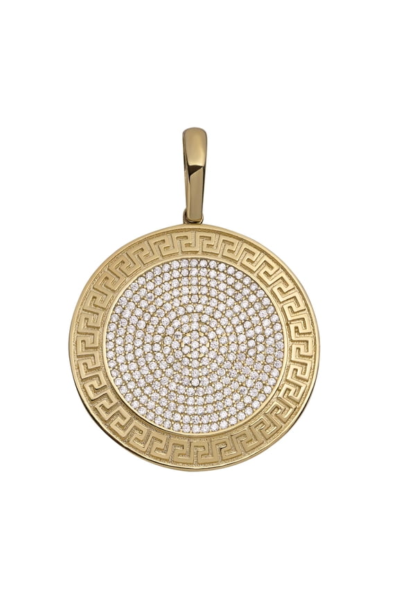 1 3/4" CZ Medallion Greek Style Pendant Unisex Adult 10K Yellow Gold, 9.50 Gr - Goldum NYC