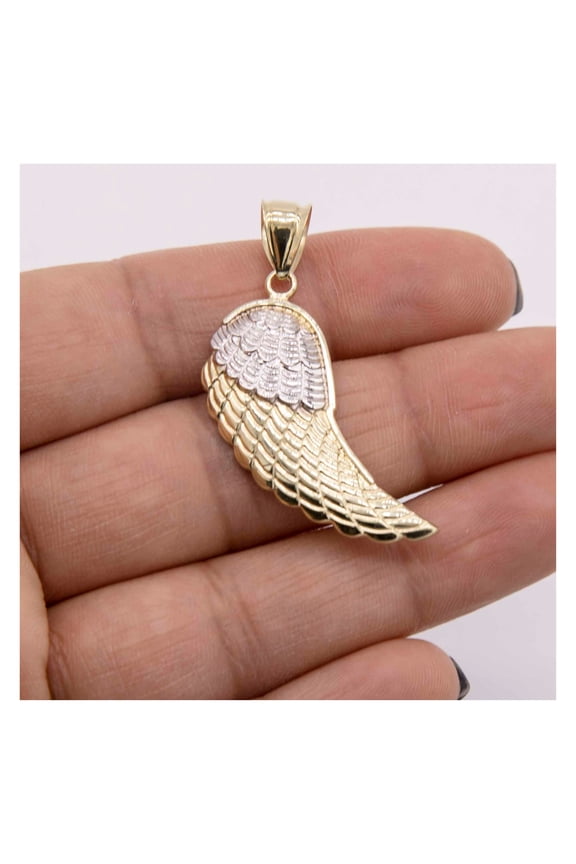 1 3/4" Diamond-Cut Angel Wing Pendant Unisex Adult 10K Yellow White Gold 1.56 Gr, Goldum NYC