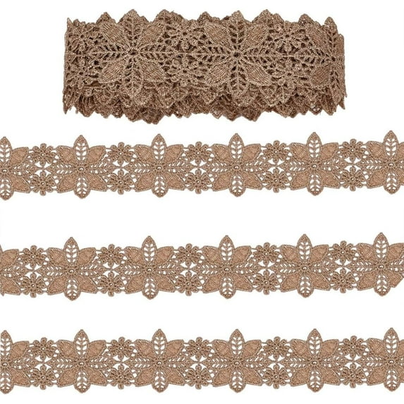 1 3/4 Inch Crochet Lace Trim Brown Embroidery Vintage Hollow Flower Polyester Lace Edge Applique Trimming Gold Venice Floral Lace Fabric Ribbons for Sewing Making Craft Bridal Dresses Supply
