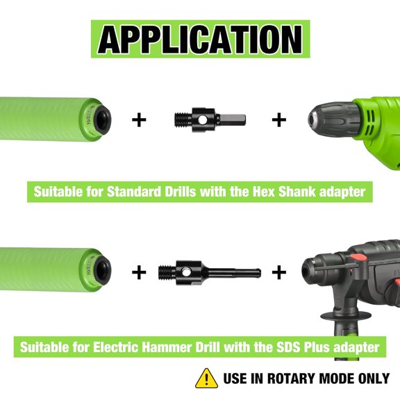 1 3/4 Inch Dry Core Drill Bit with Pilot Bit and 2 Pcs Adapters (SDS Plus Adapter&Hex Adapter)