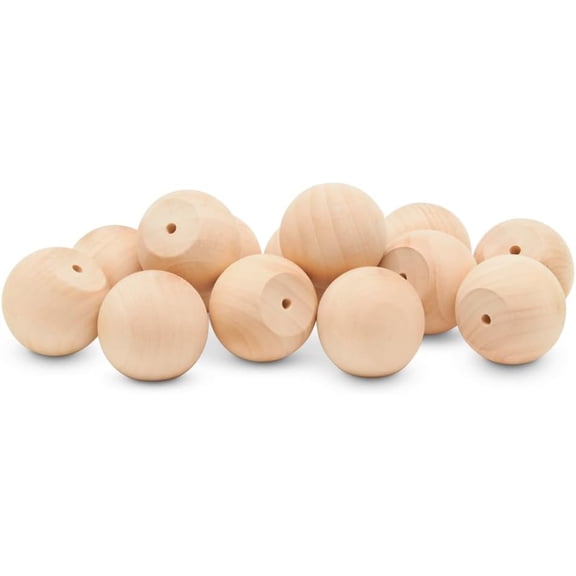 1-3/4 Inch Round Natural Wood Drawer Pulls, Pack of 50 Unfinished Wooden Drawer Knobs, Ball Shaped Wood Cabinet Knobs, Nursery Dresser Knobs, Wood Door Knobs and Crafts