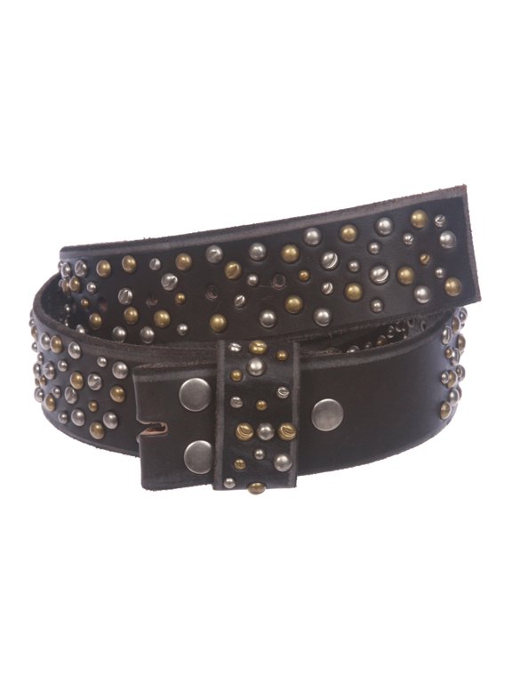1 3/4 Inch Snap On Multi-rivet Studded Beveled Edged Full Grain Leather Belt Strap