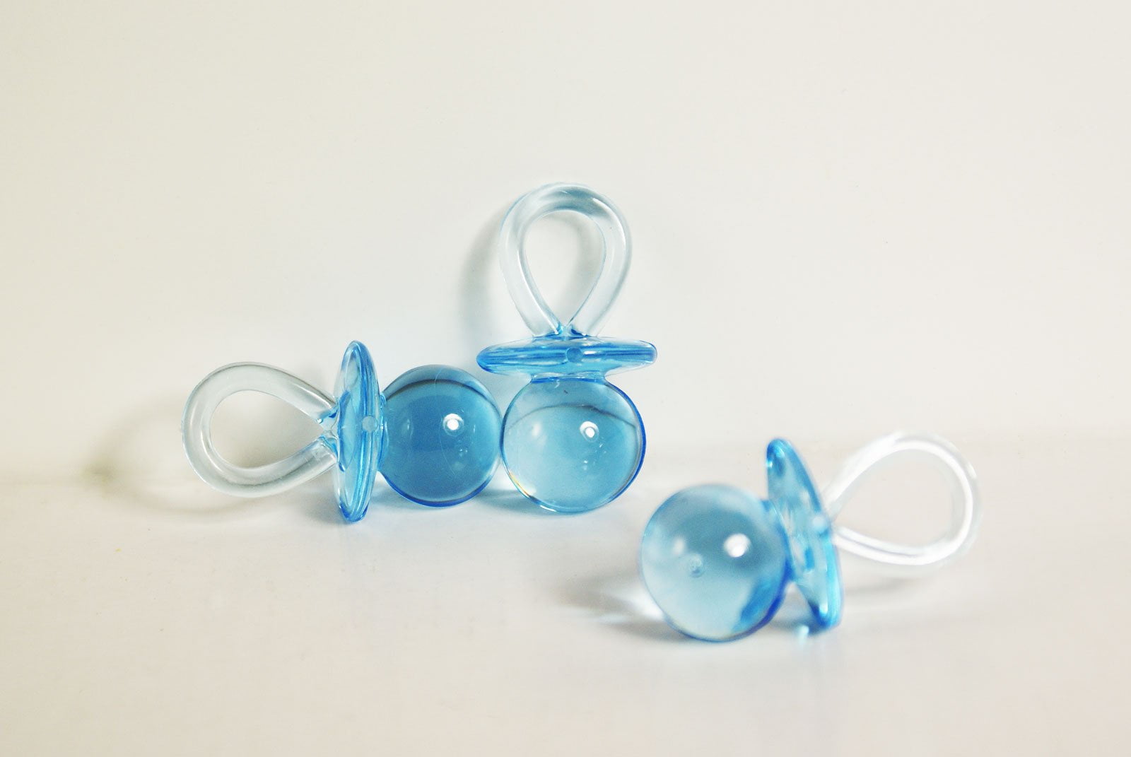 1-3/4" Mini Clear Plastic Accessory Pacifiers Baby Shower Game Gender Reveal Party Decoration Favors Blue 12pcs