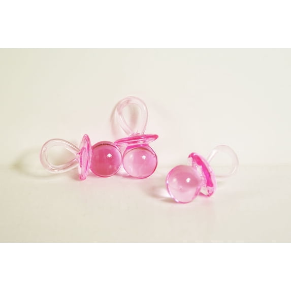 1-3/4" Mini Clear Plastic Accessory Pacifiers Baby Shower Game Gender Reveal Party Decoration Favors Pink 12pcs