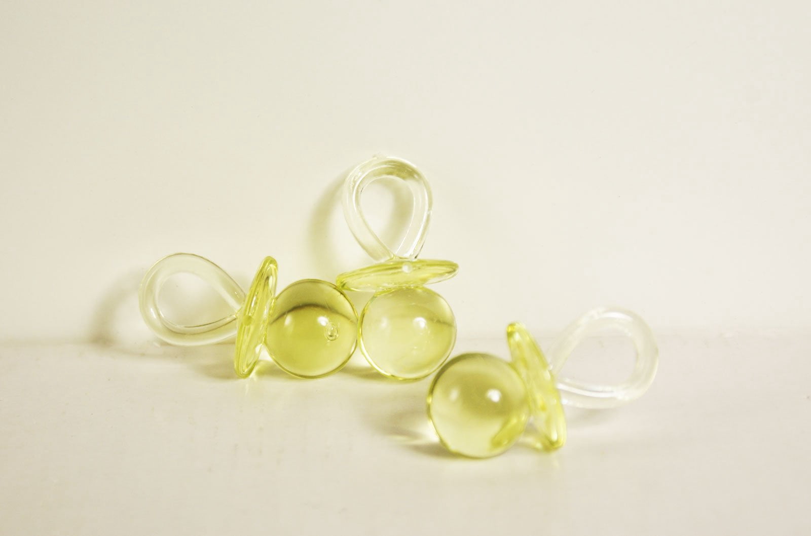 1-3/4" Mini Clear Plastic Accessory Pacifiers Baby Shower Game Gender Reveal Party Decoration Favors Yellow 12pcs