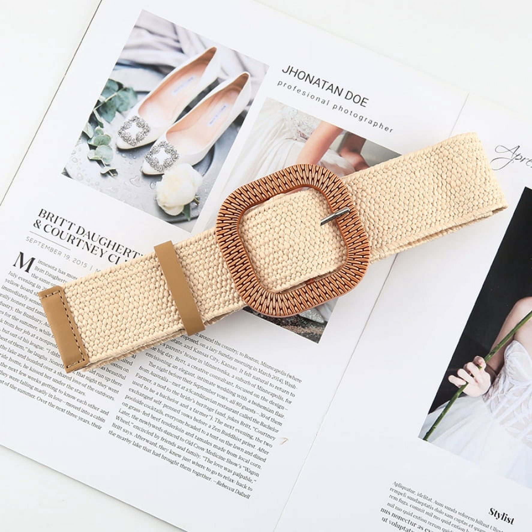 3 Pieces Straw Woven Elastic Waist Belt for Women Bohemian Dress Braided Women main image 4
